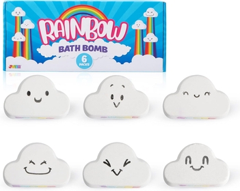 Rainbow Bath Bombs Gift Set, 6 Packs Cloud Shaped Bubble Bath Bombs with Assorted Cute Faces, Natural Essential Oil SPA Bath Fizzies Set, Kids & Women Birthday Gift Easter Basket Stuffers