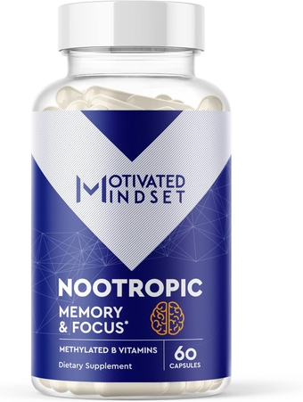 Nootropics Brain Support Supplement | Memory Booster Capsules for Focus and Energy | Brain Boosting for Dynamic w/Bacopa Monnieri, DMAE Bitartrate, & Vitamin B12, 60 Capsules