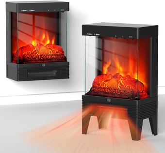 Electric Fireplace Stove, 1500W Wall Mountable Fireplace Heater Freestanding with 3-Sided View, 3D Flame Effect, Adjustable Brightness & Heating Mode, Overheat Protection, Thermostat(Upgraded)