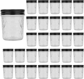 Glass Jars With Lids,6 oz Jars With Black Lids Small Clear Canning Jars For Caviar,Herb,Jelly,Jams,Mini Wide Mouth Mason Jars Spice Jars For Kitchen Storage Preserving Food And Party Favors 30 Pack