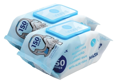 CPAP Mask Wipes, 2 Packs of 150 Wipes, Unscented, Lint-Free, Alcohol-Free, Cleansing-Safe with Aloe Vera, Convenient & Easy to Use, Travel Friendly, For Adults & CPAP Users