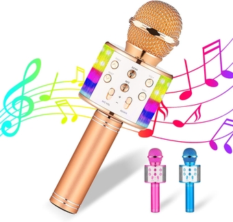 4 in 1 Portable Karaoke Microphone for Kids, Handheld Home Party Microphone with Magic Voice, Best Birthday for Kids, Suitable Android/iPhone PC and All Smartphone, Rose Gold
