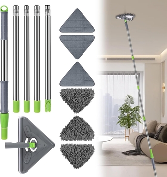 Wall Cleaner with 98 Inch Long Handle,  Wall Mop 360° Rotatable, Ceiling Duster Mop, Wall Washer Cleaning Mop for Baseboard Window Floor, Dry Dust /Wet Wash Cleaner Tool with 6 Replacement Pads