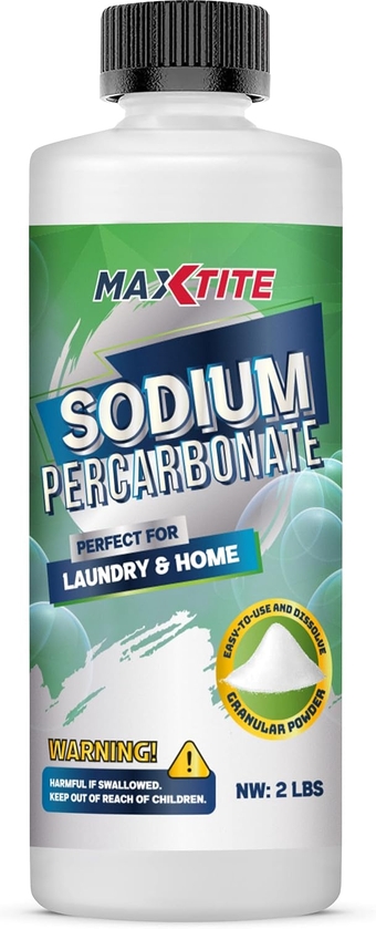 Sodium Percarbonate (2 lbs) - 100% Pure - Solid Hydrogen Peroxide/Oxygenated Bleach - Multi-Use Cleaner for Home & Laundry - HDPE container w/Resealable Child Resistant Cap