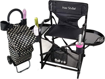 Portable Salon Chair & Trolley Storage Cart - Perfect for Hair Stylists & Makeup Artists, Salons, Movie Sets and More - Italian Design - Adjustable Heights - Carry Bag Included