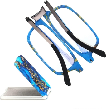 Modern Folding Reading Glasses For Women Men Blue Light Blocking, Anti UV/Eyestrain Fashion Pattern Print, Foldable Thin Lightweight Portable Readers Pocket Travel Eyeglasses,1.25x,Blue