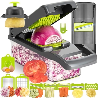 Multi-Function Vegeable Chopper 12 in 1 Pro Mandoline Veggie Slicer Onion Micer Chopper Dicer Cutter with Container for Potatoes, Tomatoes, Zucchini, Garlic, Eggs, Cucumbers