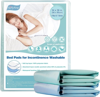 Washable Bed Pads 34" x 36", Reusable Pee Pads for Adults Incontinence, Waterproof Mattress Protector for Dogs, Men and Women, Kids (2 Blue+2 Green)