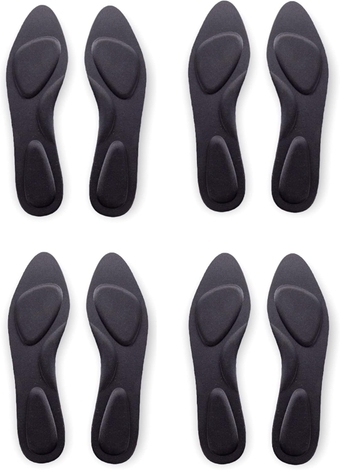 CB 4-Pairs Sponge Comfort Insoles Slim & Lightweight Pointed Inserts Liners Cushion Breathable Absorption Pad Forefoot Arch Heel Support Pain Relief for Women Shoe Size 6-8.5, Black