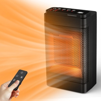 Space Heaters for Indoor Use, Fast Heating, 1500W PTC Ceramic Electric & Portable Heater with Thermostat, 12h Timer, LED Display, 70° Oscillating Small Room Heater with Remote for Office