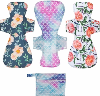 4 Pack 16 Inch Cloth Menstrual Pads,Reusable Sanitary Pads,Washable Overnight or Post Partum Absorbency Pads,Unscented