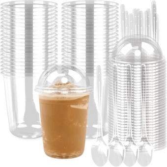 Dessert Cups Clear Plastic Cups,50 Pack Dessert Cups Clear Plastic Cups with Dome Lids,Party Cups Fruit Cups Snack Cups for Iced Cold Drinks Ice Cream Cupcake Cups (16.9 OZ)