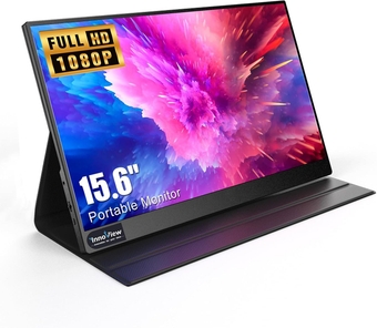 Portable Monitor, 15.6 Inch FHD 1080P HDMI USB C Second External Monitor for Laptop, Desktop, MacBook, Phones, Tablet, PS5/4, Xbox, Switch, Built-in Speaker with Protective Case