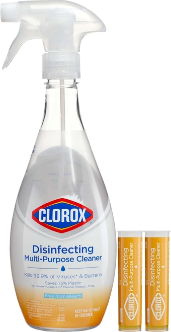 Disinfecting Multi-Purpose Cleaner Starter Kit with One Reusable Spray Bottle plus 2 Refill Cartridges, Makes 50 Ounces of Cleaner