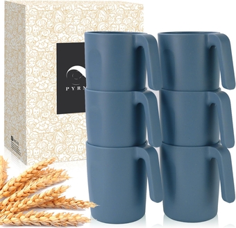 Wheat Straw Cups-Mug Set of 6,Reusable Plastic Coffee Mug,Tea Cup with Handles,16 oz Mug Set for Coffee,Camping,Unbreakable Drinking Glasses,BPA-Free,Dishwasher & Microwave Safe-blue