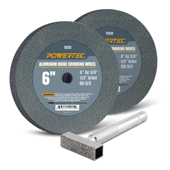 15535 Aluminum Oxide Bench Grinding Wheels 6" x 3/4" with 1/2" Arbor, 60 & 150 Grits Assorted, and Diamond Grinding Wheel Dresser