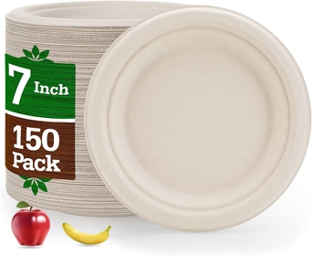 7 in 150-Pack Brown Disposable Plates 100% Compostable Heavy Duty Paper Plates Dinner Dessert Plates Biodegradable Paper Plates (150)