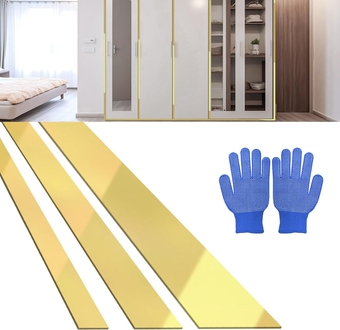 Gold Metalized Wall Trim Molding 201 Stainless Steel Self Adhesive 16.4FT Peel and Stick Wall Trim Metalized Mirror-Like Finish for Mirror Frame, Wall, Fireplace and Home DIY Decoration