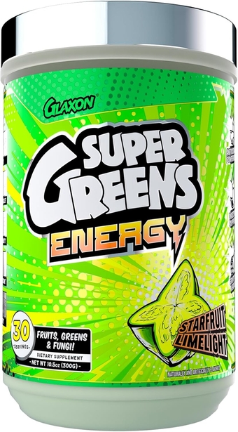 Super Greens Energy | 90mg Organic Caffeine | Fruits, Greens & Fungi | Antioxidant & Digestive Support | Decrease Inflammation | 30 Servings (Starfruit Limelight, 10.5 oz.)