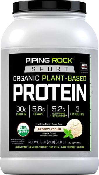 Organic Plant Based Protein Powder | 2lb | Creamy Vanilla Bean Flavor | Vegetarian, Gluten Free, Non-GMO
