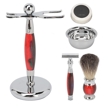 Manual Beard Bowl Kit, Retro Beard Bowl Brush Kit with Alloy Stand Trimming Soap Hair Shavings Tool, for Men Male Salon