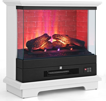 27 Inch Electric Fireplace Heater with Mantel,1400W Thermostatic Freestanding Fireplace with 3-Level 3D Flame & Panel Remote Control,0.5-6H Timing Function for Living Room Bedroom Office,White