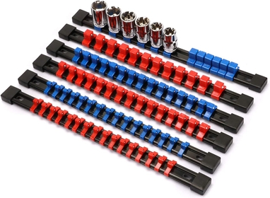 6PC ABS Socket Organizer, 1/4-Inch, 3/8-Inch, 1/2-Inch, Premium Quality Socket Holders (6-Piece Set, Blue & Red)