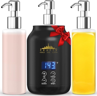 Deluxe Massage Oil & Body Lotion Warmer Dispenser Heater by Crafts And The City- Heated for Massage Therapy, w/ 2 Pump Bottles for Gel, Lube, Coconut Oil, Lotion - Electric Portable