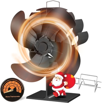 Silent Wood Stove Fan, Heat Powered Stove Fan with Bracket Fixed on Heater, 4 Blade Heat Powered Fireplace Fan with Thermometer for Wood/Gas/Log Burne Stove,Camping/Picnics Outdoor/Indoor Use