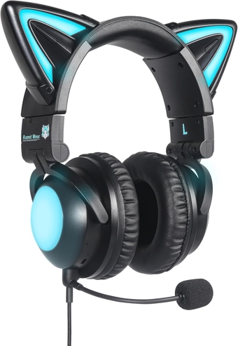 New Edition Wireless Cat Ear Headphones (12 Color Changing) 3.5mm Jack, Bluetooth&Wired Connection (Black)