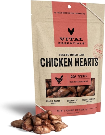 Freeze Dried Raw Single Ingredient Dog Treats, Chicken Hearts, 3.75 oz