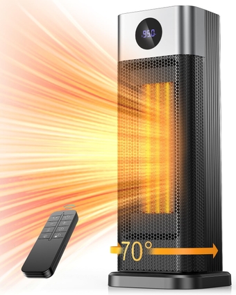 Space Heater for Indoor Use, 1500W Fast Heating Portable Electric Heater with Remote, Thermostat, Overheating & Tip-Over Protection, 70° Oscillation Quiet Space Heater for Large Room, Office & Home