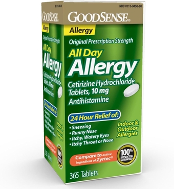 All Day Allergy, Compare to Zyrtec, Cetirizine Hydrochloride Tablets, 10 mg, Antihistamine, 365 Count
