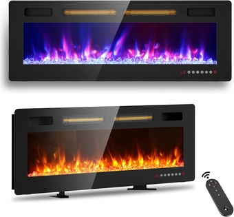 50 inch Electric Fireplace Wall Mounted/Freestanding-Ultra Thin Fireplace Inserts for Living Room with Double Heat Vent, Remote Control, Touch Screen, Led Flame, 8H Timer, 750w/1500w