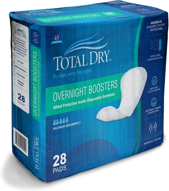 TotalDry Overnight Boosters Incontinence Pads for Women & Men – FSA HSA Approved Adult Incontinence Pads for Disposable Garments – Contour-Shaped Bladder Control Pads(140 Pcs)