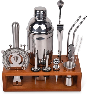 Bartender Kit, Cocktail Shaker Set for Mixed Drink Home Bar, 25oz Professional 18/8 Stainless Steel Bar Tool Set with Cocktail Recipes Booklet