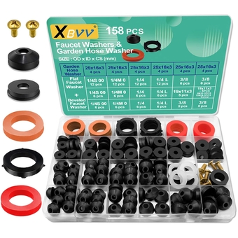 158 Pcs Faucet Rubber Washers and Garden Hose Gasket Assortment Kit for Assorted Outdoor Faucets Stem Worn and Plumbing Garden Shower Hose Washer Seal Repair