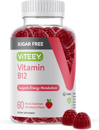 Vitamin B12 Gummies for Adults & Teens 1000mcg, Sugar Free - Good for Energy, Metabolism, Natural Energy Support - Vegan, Gelatin Free, Gluten Free, GMO Free - Tasty Chewable Raspberry Flavored Gummy