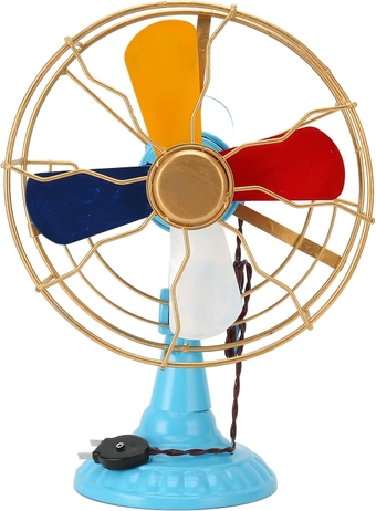 Vintage Table Fan, Retro Style Exquisite Colors Durable Metal Wide Base Antique Desk Fan Decor for Showcase Hallway Decoration