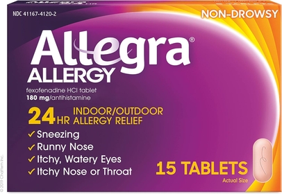 Adult 24HR Non-Drowsy Antihistamine, 15 Tablets, Fast-acting Allergy Symptom Relief, 180 mg