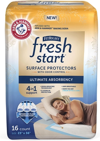 FitRight   Disposable Underpads 23" x 36" (16 Count) Bed Pads for Incontinence, Absorbent Chucks Pads with The Odor-Control Power of ARM & Hammer (16 Count, Pack of 1)