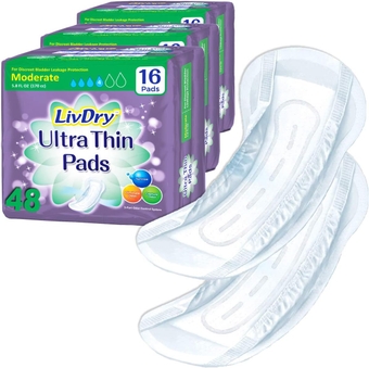 Incontinence Ultra Thin Pads for Women | Leak Protection and Odor Control | Extra Absorbent (Moderate 48-Count)