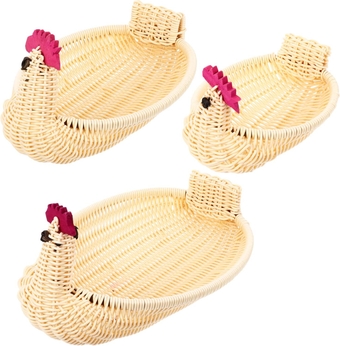 3pcs Easter Decoration Basket Kids Basket Fruit Container Wicker Fruit Tray Fruit Serving Basket Storage Basket with Cover Rattan Fruit Bowl Laundry Basket Handmade Rattan Material