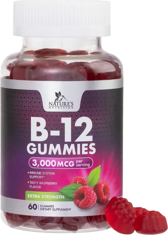 Vitamin B12 Gummies 3000 mcg, Extra Strength B 12 Gummy for Adults and Kids, B-12 Energy & Immune System Support Vitamins, Dietary Supplement, Raspberry Flavored, 30 Day Supply - 60 Count