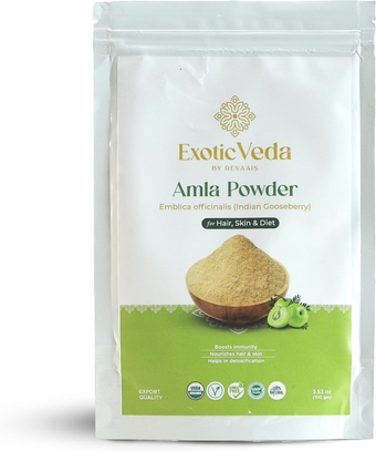 Organic Amla Powder Herbal Supplement Indian Gooseberry or Emblica Officinalis Helps Detoxify, Boost Immunity, Hair Growth & Long Hairs, Promotes Eye Health, 100% Natural, Non-GMO (100g)
