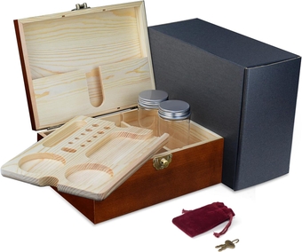 Wood Rolling Tray Storage Box Large Premium Wooden Smell Proof Stash Box Kit for Herbs & Accessories Decorative Keepsake Box with Lock and Key Wooden Stash Chest Box