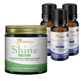 Original Healthy Mouth Blend Organic Toothpaste & Mouthwash Alternative Tooth Oil, 3 Pack + Shine Remineralizing Natural Teeth Whitening Powder in Mint