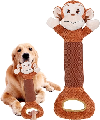 Squeaky Dog Toys, Durable Plush Dog Toy, Crinkle Dog Toy, Interactive Dog Tug of War Toys for Small, Medium Large Dogs (Monkey)