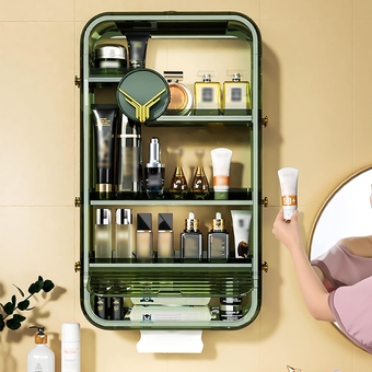 Bathroom Wall Cabinet Bathroom Cabinet Wall Mounted with Drawers Medicine Cabinet with Hooks Over The Toilet Storage Cabinet Hanging Cabinet for Bathroom Livingroom Kitchen,Green,40x12x70cm/17