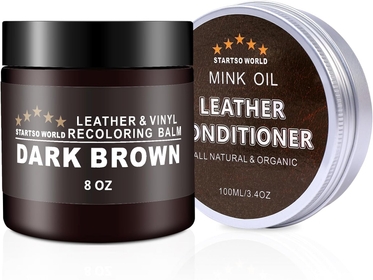 Leather Recoloring Balm with Mink Oil Leather Conditioner, Leather Repair Kit for Couches, Dark Brown Leather Dye for Furniture, Car Seat, Sofa, Shoes, Vinyl